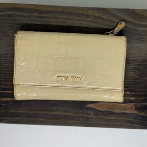 miumiu Wallet Purse Trifold Crocodile Embossed PVC Leather
